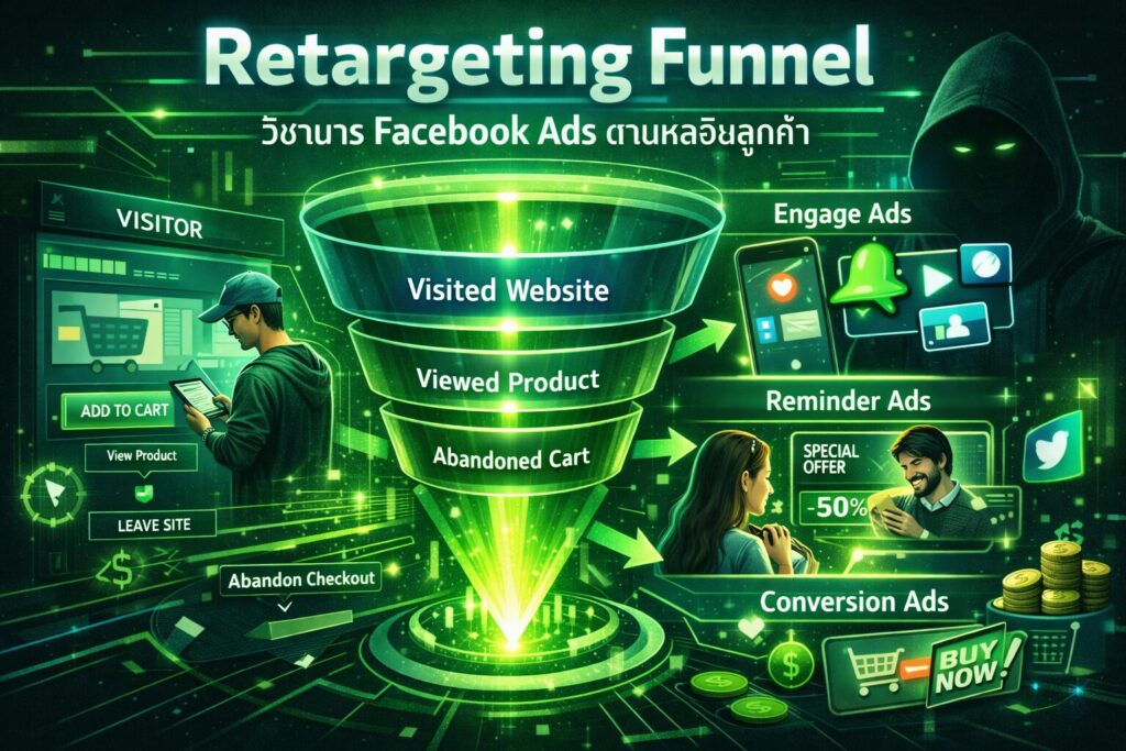 Retargeting, Facebook Ads, ยิงแอดเฟสบุ๊ค, กรวยการตลาด, โฆษณาออนไลน์