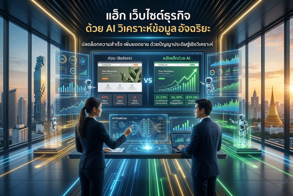 AI วิเคราะห์ข้อมูล, เว็บไซต์ธุรกิจ, เครื่องมือ AI, เพิ่มยอดขาย, พฤติกรรมลูกค้า