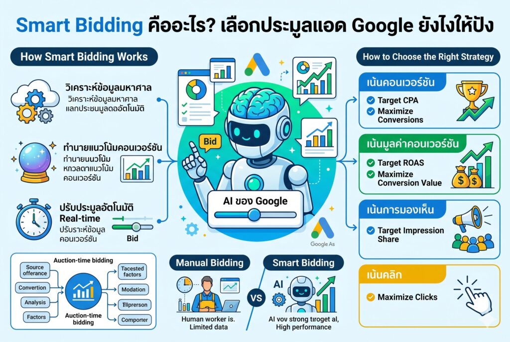 Smart Bidding คืออะไร, เลือกประมูลแอด Google, โฆษณา Google Ads, การตลาดออนไลน์, เพิ่มยอดขาย