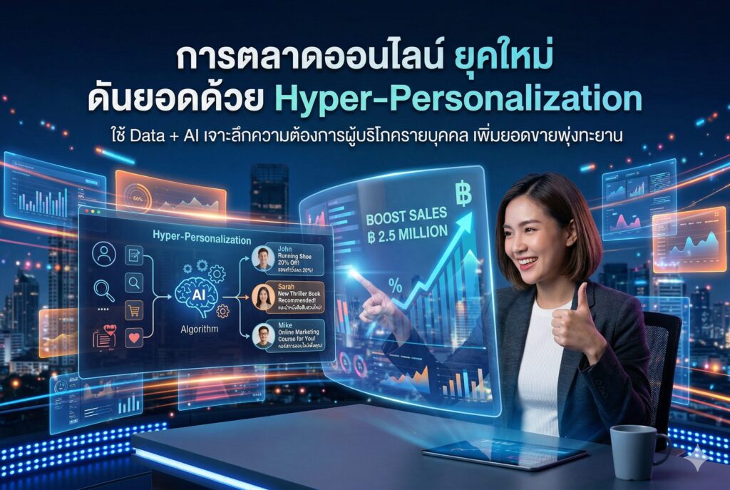 การตลาดออนไลน์, Hyper-Personalization, เครื่องมือ AI, Data Analytics, เพิ่มยอดขาย