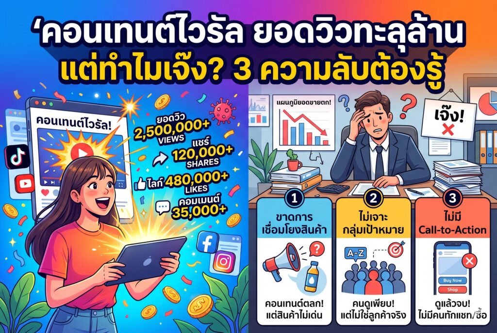 คอนเทนต์ไวรัล, ยอดวิวเยอะแต่ขายไม่ได้, การตลาดออนไลน์, เพิ่มยอดขาย, โฆษณาเฟสบุ๊ค