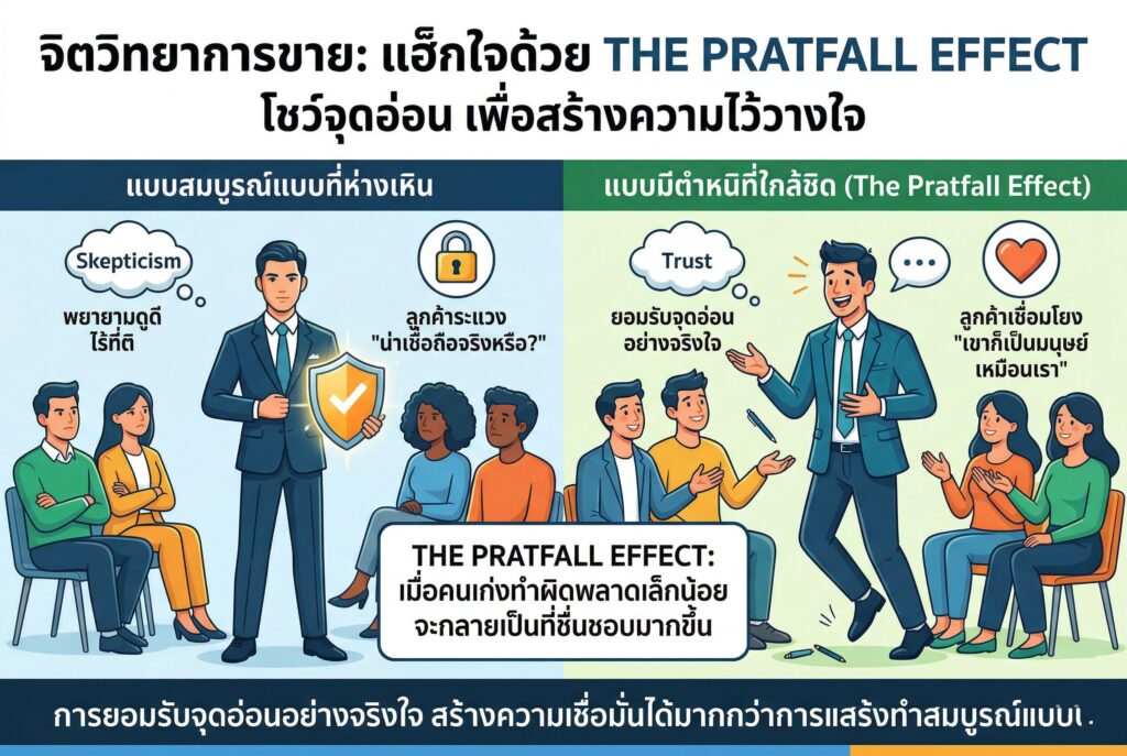 จิตวิทยาการขาย, การตลาดออนไลน์, The Pratfall Effect, โชว์จุดอ่อน, เพิ่มยอดขาย