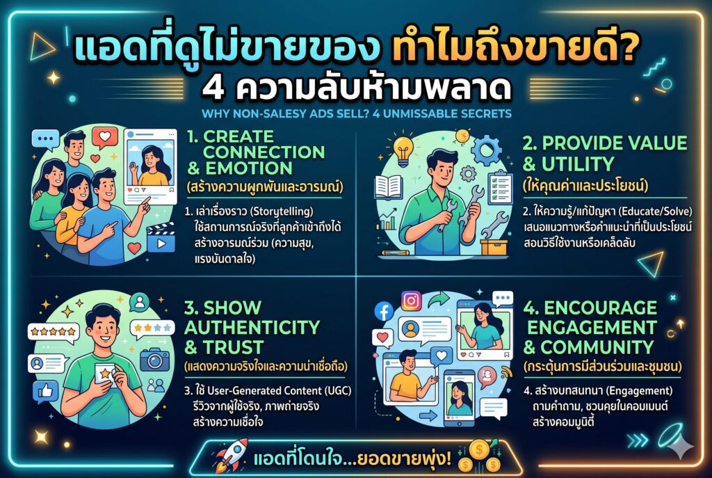 แอดที่ดูไม่ขายของ, โฆษณา Soft Sell, การตลาดออนไลน์, เพิ่มยอดขาย, ยิงแอด Facebook