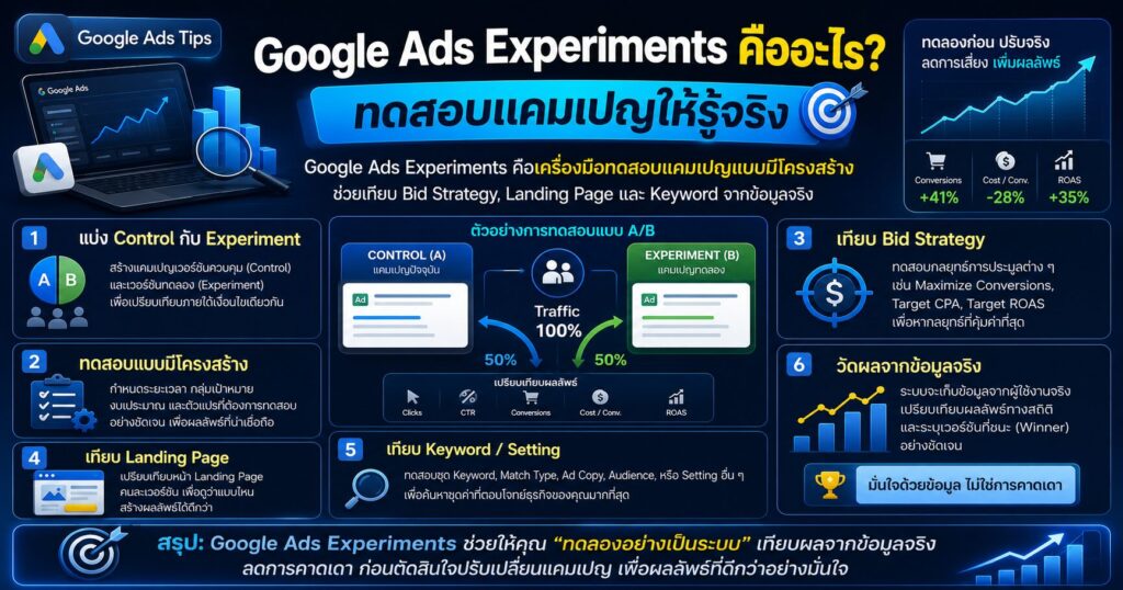 Google Ads Experiments, Google Ads Experiments คืออะไร, ทดสอบแคมเปญ Google Ads, Google Ads A/B Testing, Campaign Experiments