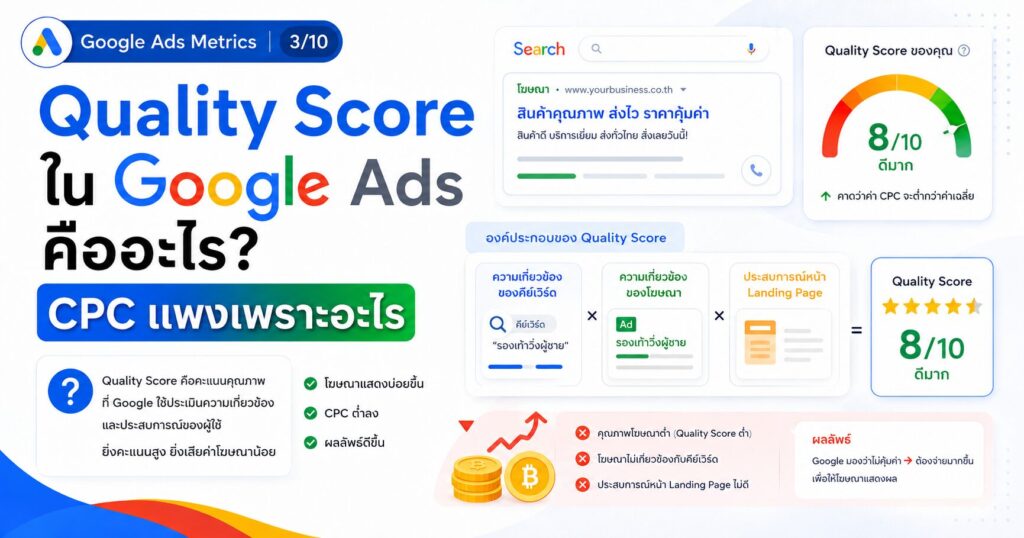 Quality Score, Quality Score คืออะไร, Expected CTR, Ad Relevance, Landing Page Experience