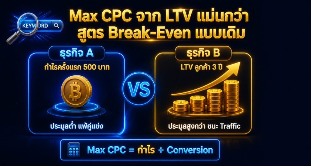 Cost Per Click สูตร Max Bid จาก LTV แม่นกว่า Break-Even